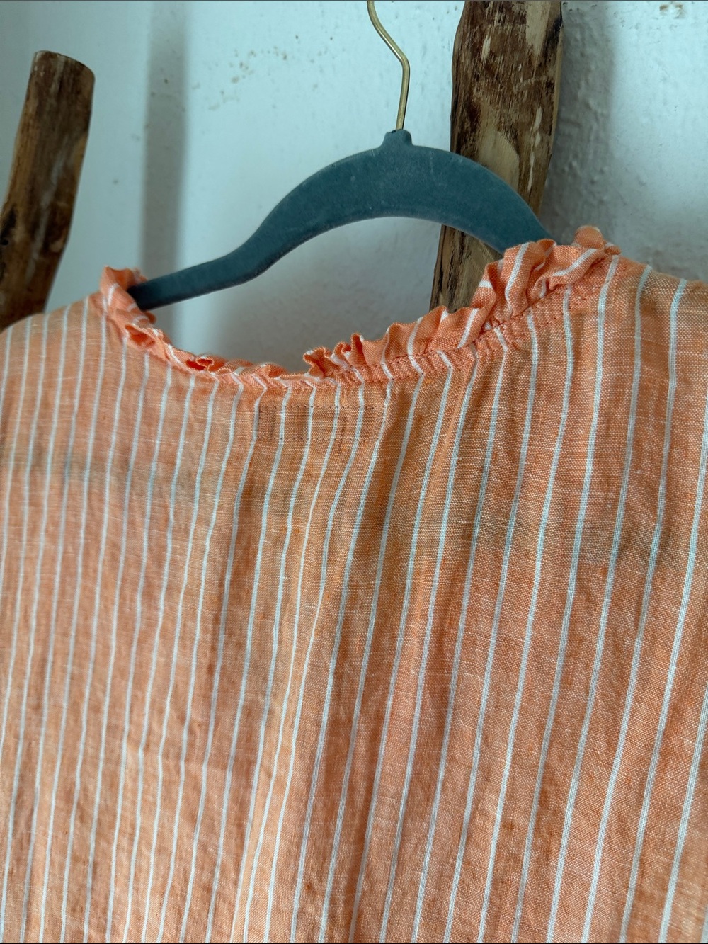 Flax Light Orange White Chevron Striped V-Neck Linen Midi Dress Large - Picture 6 of 8